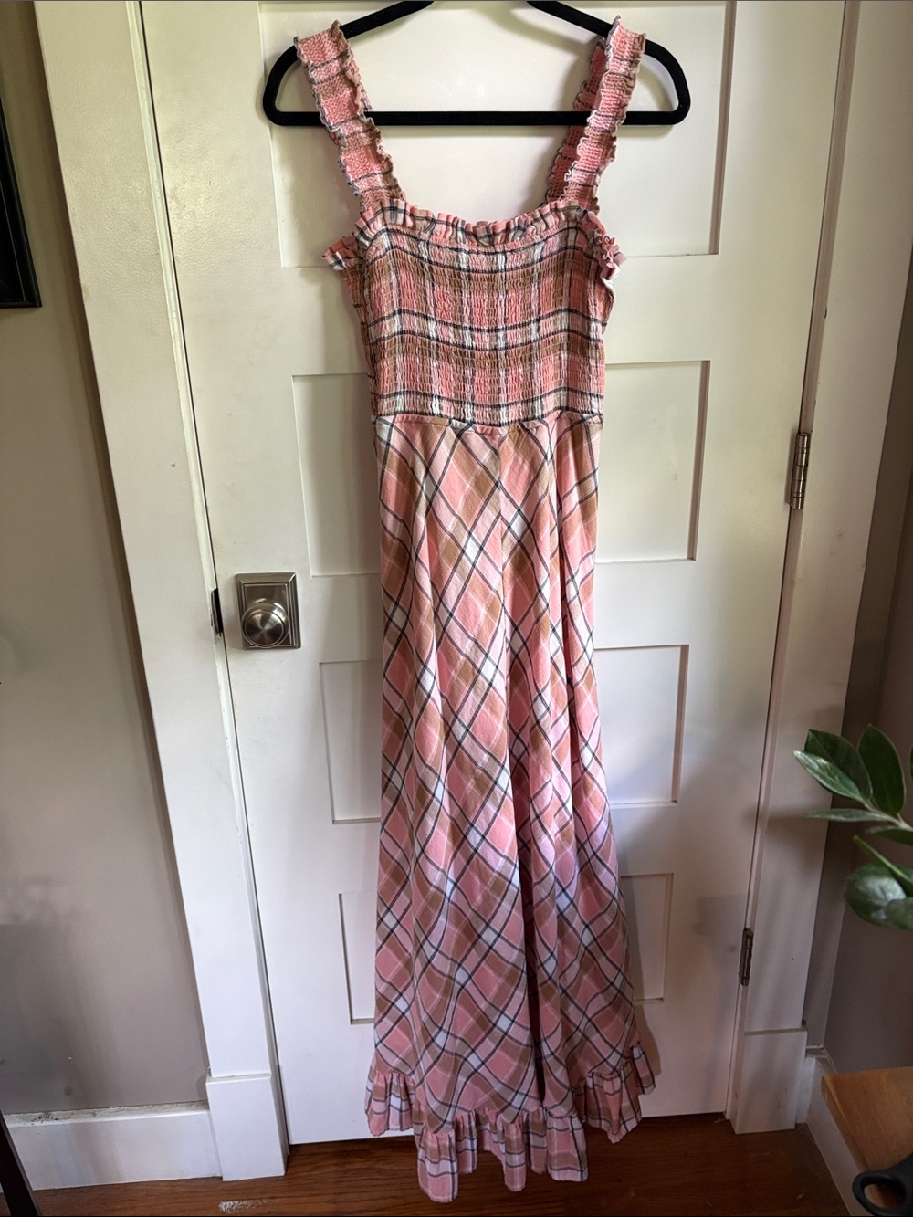 sundays Pink Plaid Maxi Dress with Ruffle Hem - Picture 2 of 8